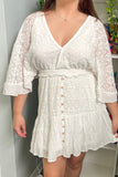 White Lace Crochet Ball Sleeve Mini Dress