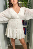White Lace Crochet Ball Sleeve Mini Dress