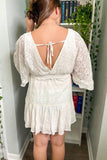 White Lace Crochet Ball Sleeve Mini Dress