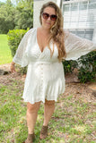 White Lace Crochet Ball Sleeve Mini Dress