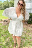 White Lace Crochet Ball Sleeve Mini Dress