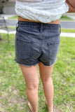 Black High Rise Frayed Hem Denim Shorts
