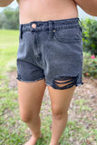 Black High Rise Frayed Hem Denim Shorts