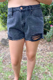 Black High Rise Frayed Hem Denim Shorts