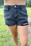 Black High Rise Frayed Hem Denim Shorts