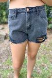 Black High Rise Frayed Hem Denim Shorts
