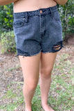 Black High Rise Frayed Hem Denim Shorts