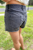 Black High Rise Frayed Hem Denim Shorts