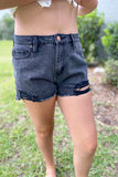 Black High Rise Frayed Hem Denim Shorts