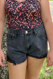 Black High Rise Frayed Hem Denim Shorts