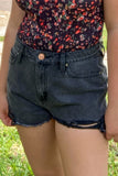 Black High Rise Frayed Hem Denim Shorts