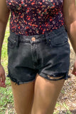 Black High Rise Frayed Hem Denim Shorts