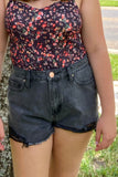 Black High Rise Frayed Hem Denim Shorts