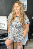 Black and White Leopard Print Loungewear Shorts Set