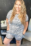 Black and White Leopard Print Loungewear Shorts Set