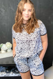 Black and White Leopard Print Loungewear Shorts Set
