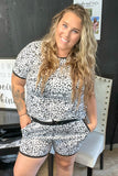 Black and White Leopard Print Loungewear Shorts Set