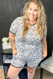Black and White Leopard Print Loungewear Shorts Set