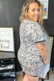 Black and White Leopard Print Loungewear Shorts Set