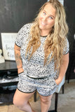 Black and White Leopard Print Loungewear Shorts Set