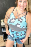 Teal Cow Striped Tie Criss-Cross Camisole Tank