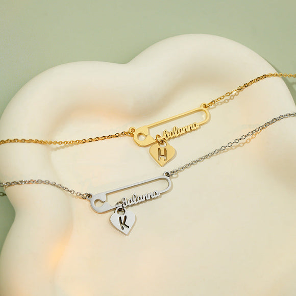 *Preorder: Safety Pin Initial Name Necklace*