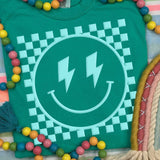 YOUTH Checkered Bolt Happy Face Puff Tee