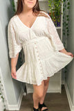 White Lace Crochet Ball Sleeve Mini Dress