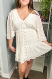 White Lace Crochet Ball Sleeve Mini Dress