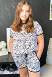 Black and White Leopard Print Loungewear Shorts Set