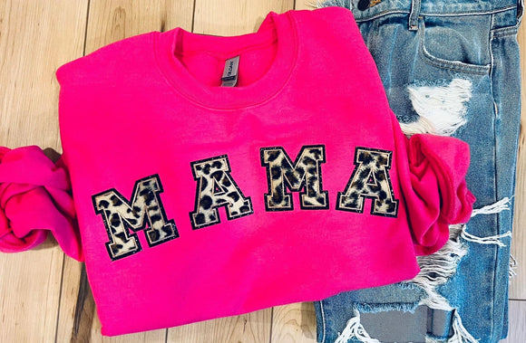 HOT PINK MAMA Leopard Patch Sweatshirt - PREORDER - LIMITED (SHIP BY 11/17)